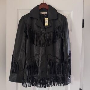 NWT Stetson Black Leather Fringe Jacket